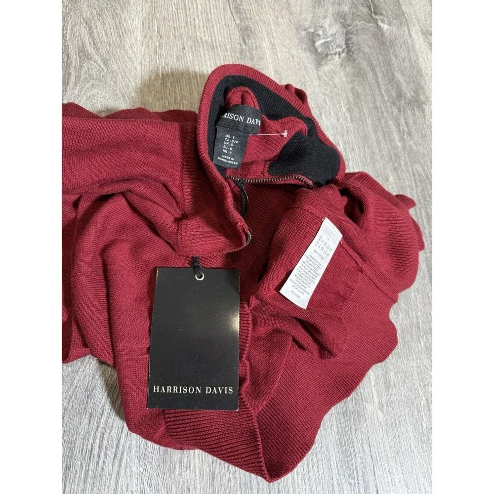 Harrison‎ Davis 1/4 Zip Pullover Sweatshirt Red Men's Size Small 100% Cotton NWT